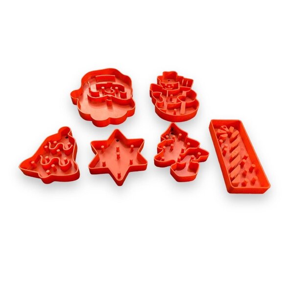 Vintage Christmas Cookie Cutters Santa Snowman Bell Tree Star Candy Cane Plastic - Picture 3 of 3